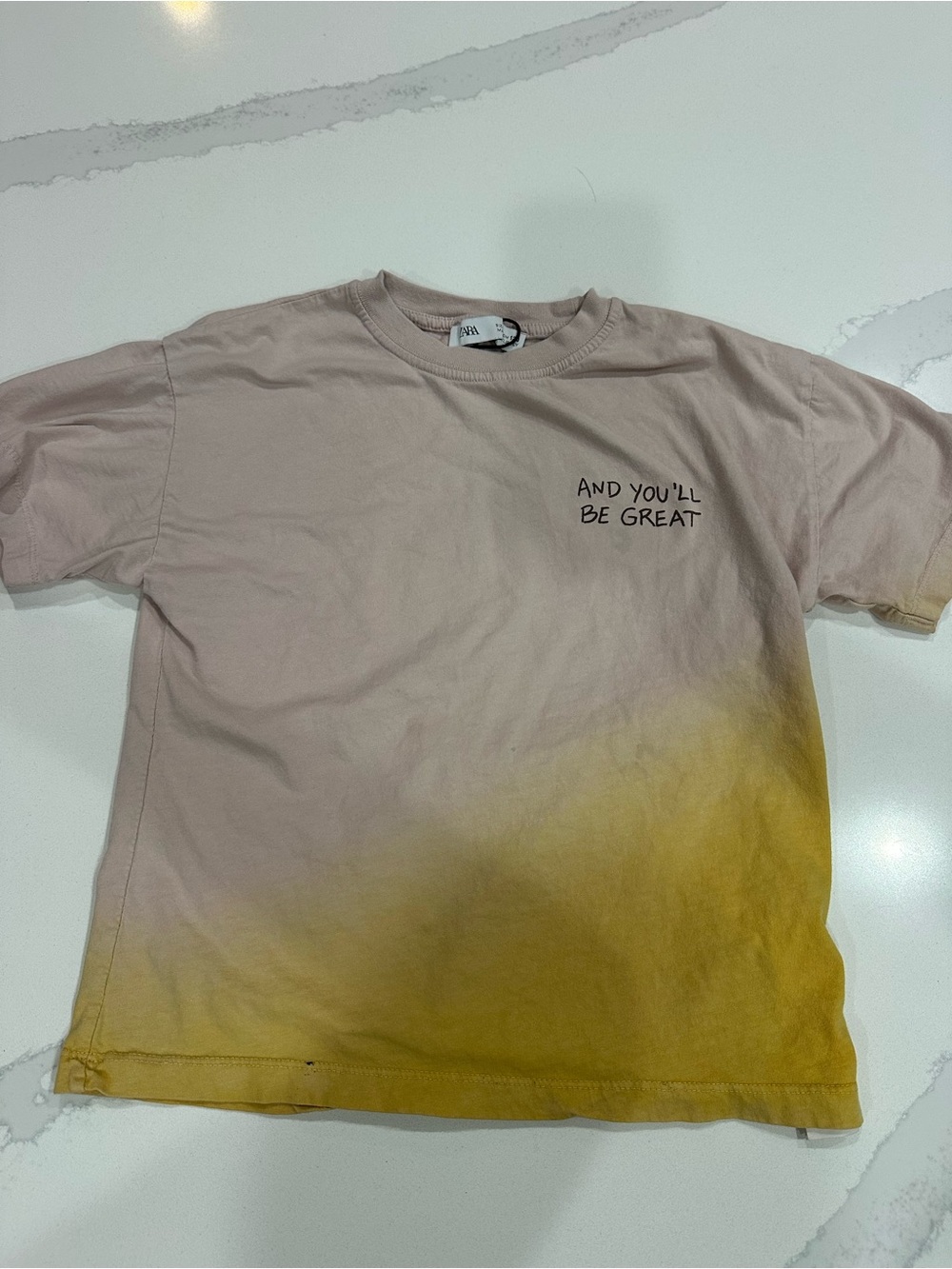Zara Cream to Yellow Ombre Tee with Chest Script